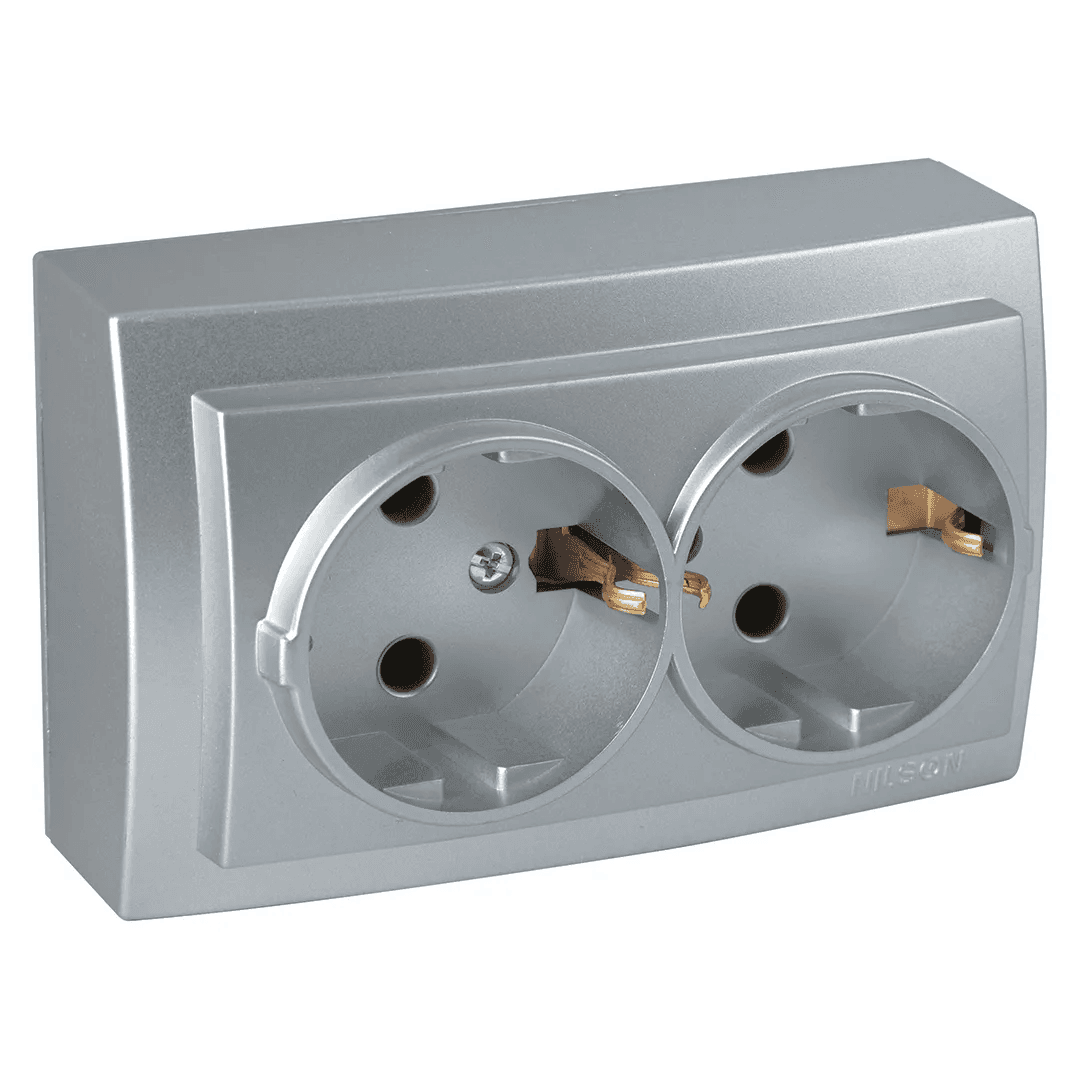 Двойная Розетка с Заземлением наружный